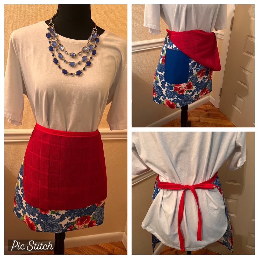 Handmade pocket apron with towel attached